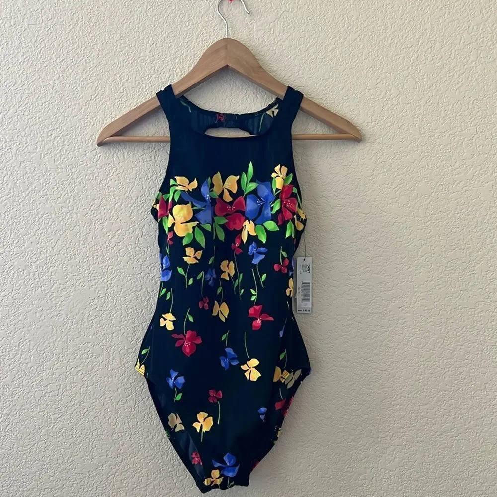 NWT Vintage DKNY Floral Swimsuit size 10 - Picture 1 of 8
